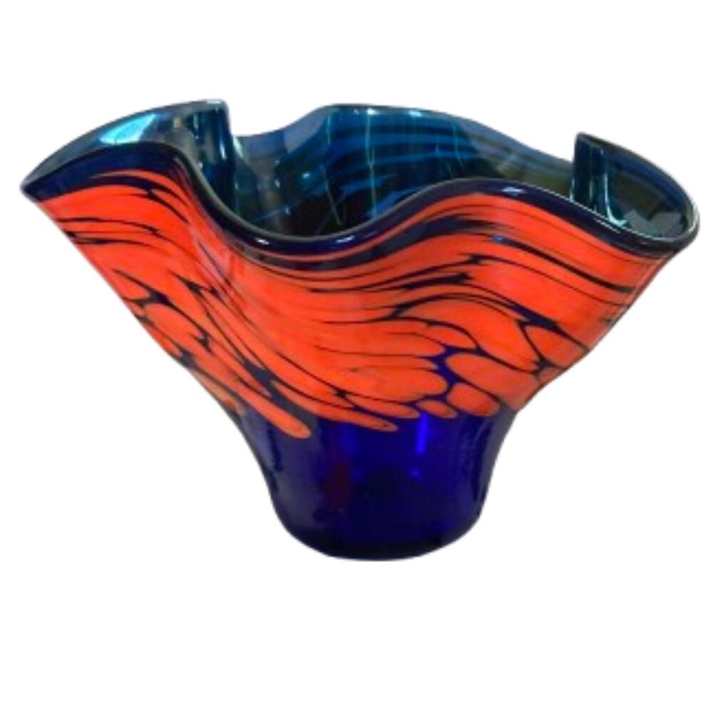 Hand Blown RARE Art Glass Ruffle Bowl, SALE Somewhere Glassworks Fl. Unique Gift
